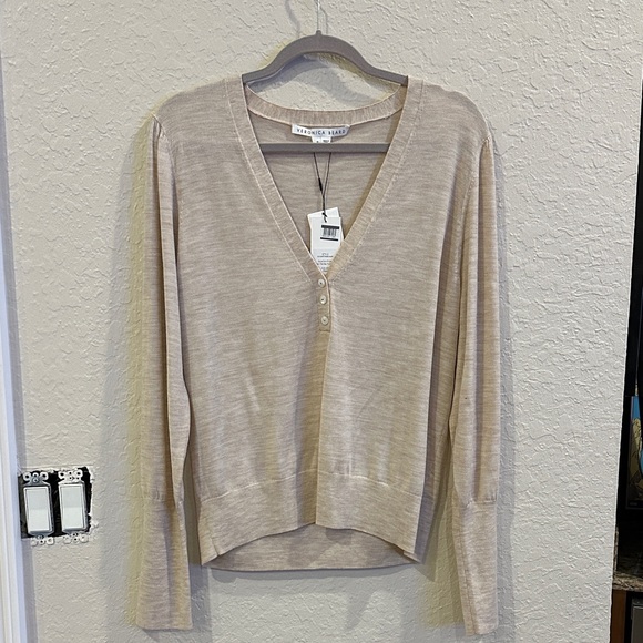 Veronica Beard Sweaters - Veronica Beard Inez Henley V-Neck Beige Sweater BNWT XL